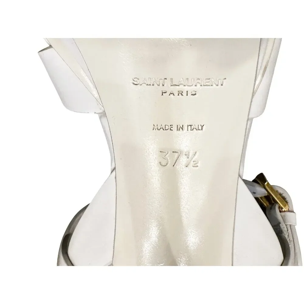 SAINT LAURENT Tribute 75 White Calfskin Platform Heels Sandals Size 37.5 NEW